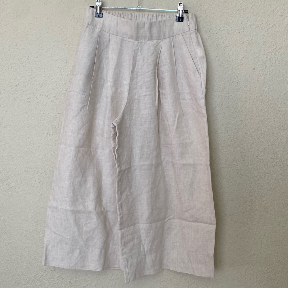 GAP 100% Linen Culottes High Waist‎ Pleated Wide Leg Cropped Pant Size 2